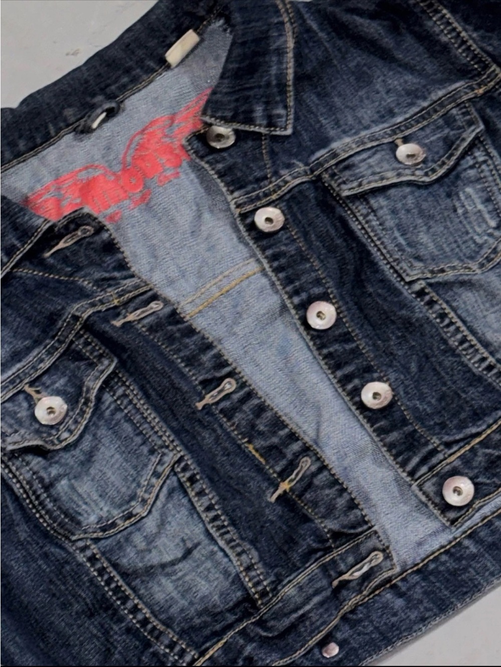 Dollhouse Y2K Cropped Denim Button Up Jacket Woman’s Sz.L Dark Wash - Picture 4 of 7